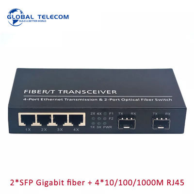 Convertisseur de médias de fibre de 4RJ45 2SFP, commutateur de fibre de 2G4FE Gigabit Ethernet